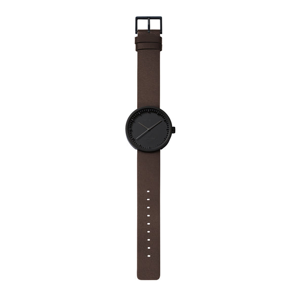 Tube watch D38_北歐工業齒輪設計真皮腕錶_霧黑/棕皮帶 black with brown leather