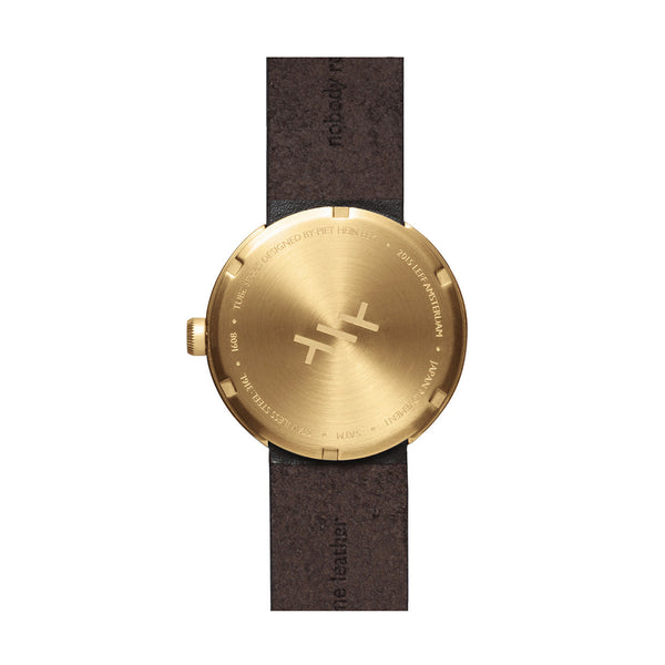 Tube watch D38_北歐工業齒輪設計真皮腕錶_黃銅/棕皮帶 brass with brown leather