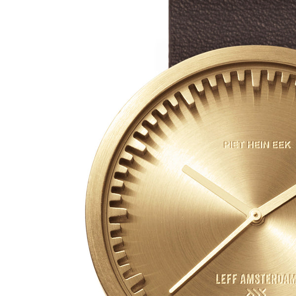Tube watch D38_北歐工業齒輪設計真皮腕錶_黃銅/棕皮帶 brass with brown leather