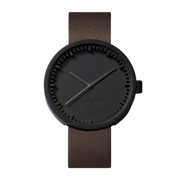 Tube watch D38_北歐工業齒輪設計真皮腕錶_霧黑/棕皮帶 black with brown leather