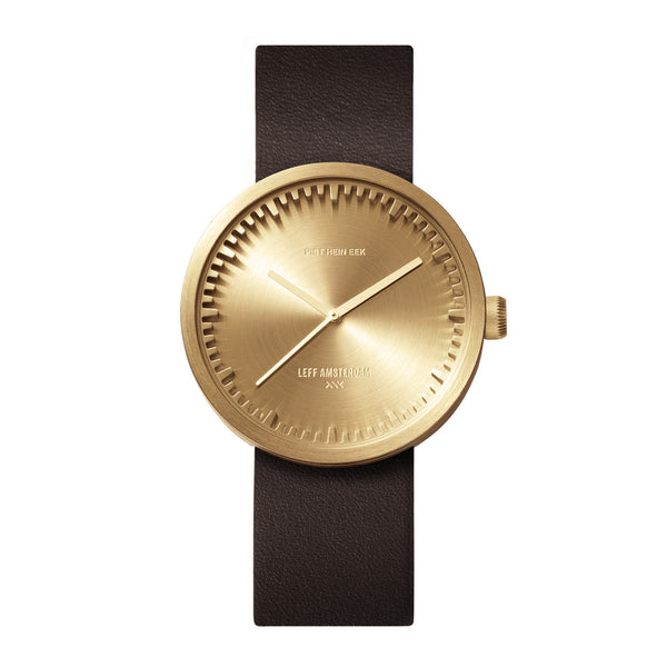 Tube watch D38_北歐工業齒輪設計真皮腕錶_黃銅/棕皮帶 brass with brown leather